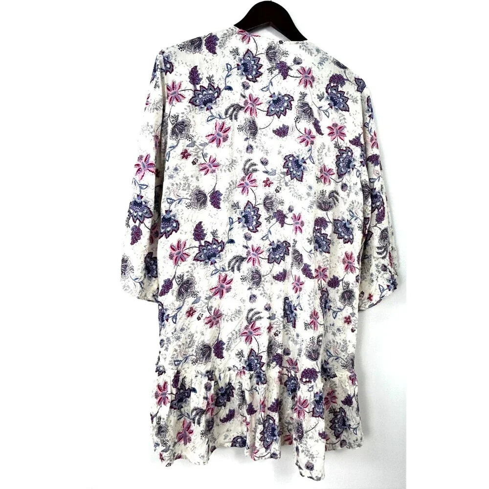 Maurices Womens Floral Cream Open Front Lightweight Cardigan Kimono Sz L 1335U2 - Picture 5 of 12